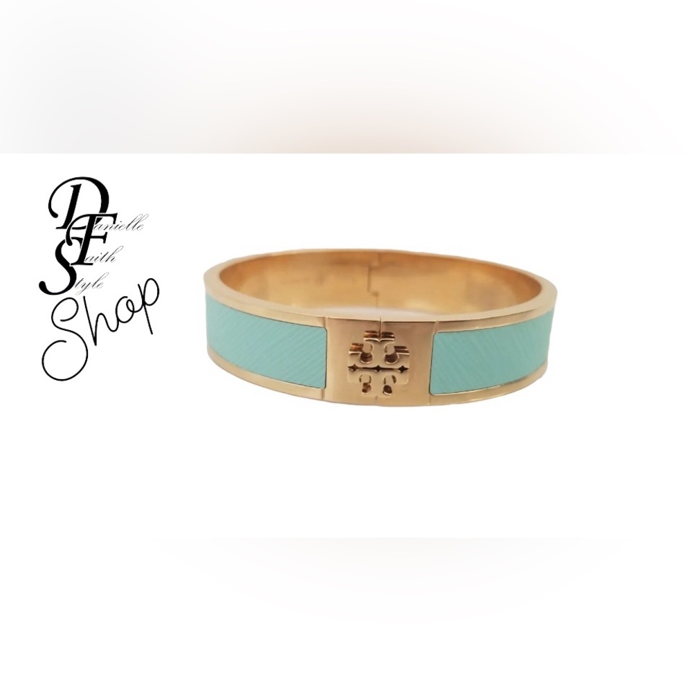 Tory Burch- Aqua- Leather Inlay Cuff with Dustbag and Giftbox